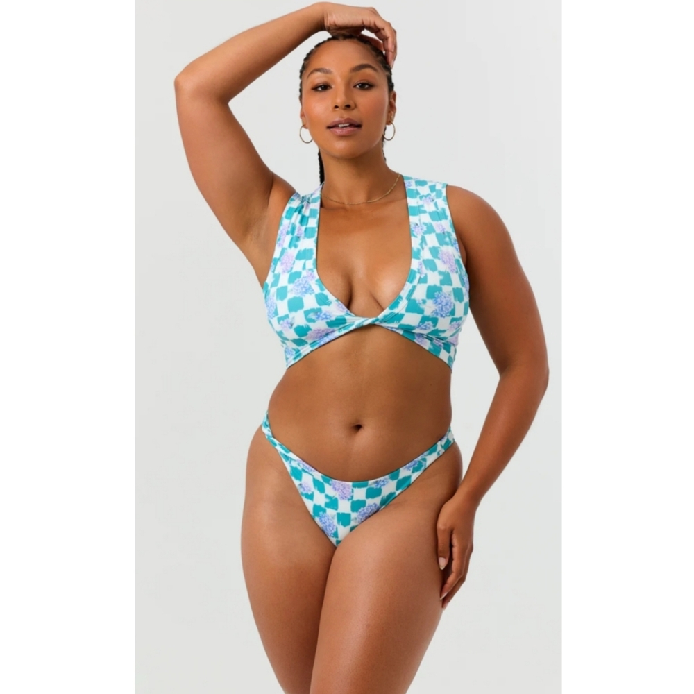 La porte swim Danielle Twist Plunge Top and Alicia twist dip front bottom purple